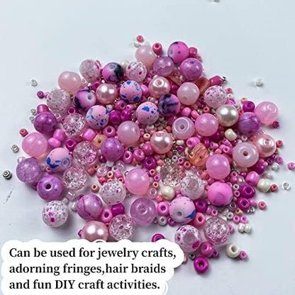 Assorted Glass Resin Beads Multi Size Colors Smooth Cracked Gravel Millet Spacer Beads for Bracelets Necklace Earring DIY Jewelry Making Craft(Pink Series) - Image 5