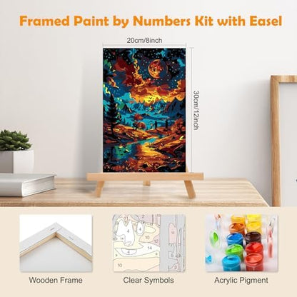 MOGTAA Starry Night Paint by Numbers Kit for Adults with Frame, Mountains Paint by Number Canvas, Landscape Paint by Numbers with Easel, DIY Oil Painting Kit for Home Wall Decor 8 x 12 Inch - Image 2