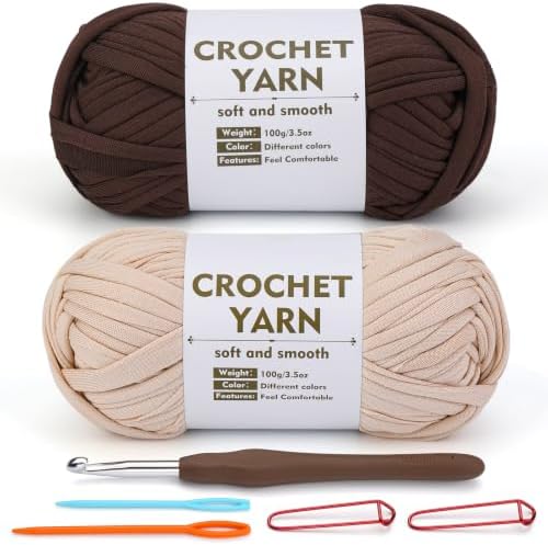 SHWAKK 2 Pack T-Shirt Yarn, Beige, Coffee Brown Crochet Yarn for Crocheting by SHWAKK