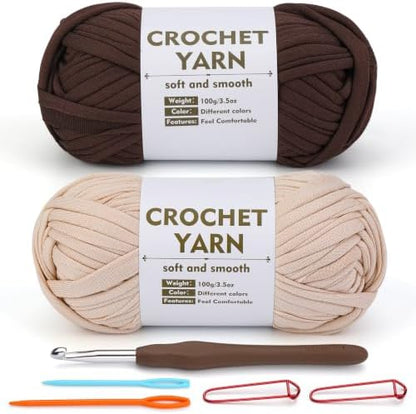 SHWAKK 2 Pack T-Shirt Yarn, Beige, Coffee Brown Crochet Yarn for Crocheting by SHWAKK