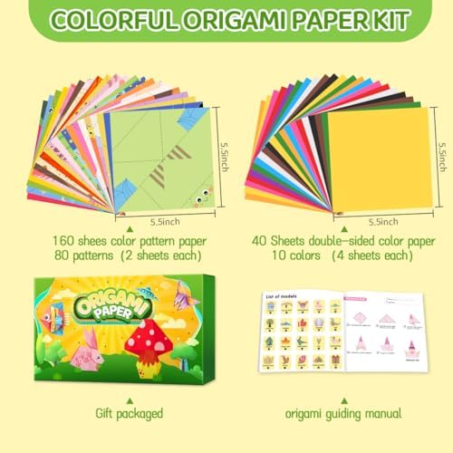 IOOLEEM Origami Paper Kit, 200 Sheets with 80 Patterns, Double Sided Colored Blank Folding Paper Set with Step-by-Step Instructions, Art & Craft Supplies - Image 2