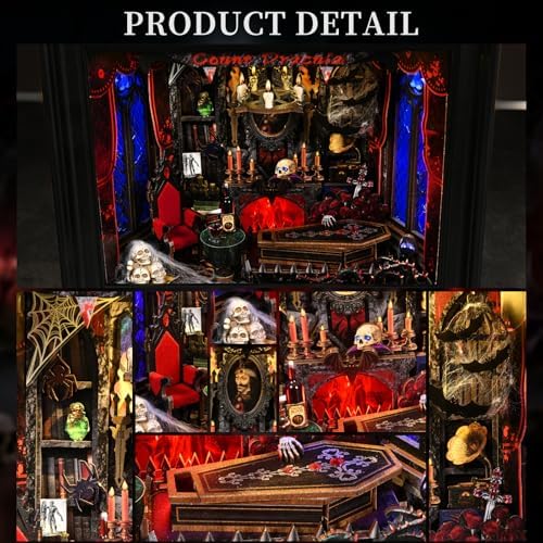 Book Nook Kit-3D Wooden Puzzle with LED Switch Control & Wall-Mountable Frame,DIY Miniature House for Beginners,Bookshelf/Tabletop/Wall Decor for Craft Lovers,Dollhouse Gift,Count Dracula - Image 3