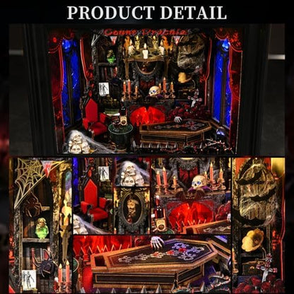 Book Nook Kit-3D Wooden Puzzle with LED Switch Control & Wall-Mountable Frame,DIY Miniature House for Beginners,Bookshelf/Tabletop/Wall Decor for Craft Lovers,Dollhouse Gift,Count Dracula - Image 3