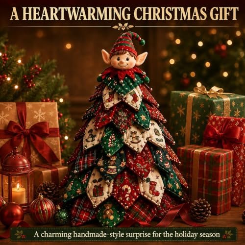 DIY Halloween Christmas Quilted Fabric Tree Kit, 3D Padded Patchwork Sewing Craft Kit for Beginners, Home Office Mantel Shelf Tabletop Decor, Handmade Holiday Gift for Craft Lovers (Christmas #E) - Image 6