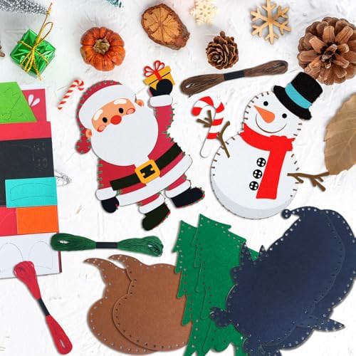 6 Sets Christmas Felt Ornament Sewing Kit, Christmas Ornaments Supplies Santa Elk Snowman Felt Sewing Socking Kit DIY Activity Perfect for Xmas Arts - Image 5
