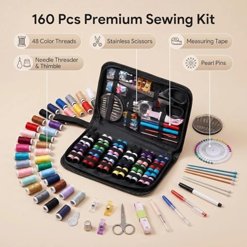160Pcs Sewing Kit for Adults - Stainless Steel Needles Hand Sewing Supplies - Image 2