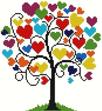 HKLIOPU Stamped Cross Stitch Kits - Love Tree Embroidery Starter Kit for Adult Beginners, 11CT Needlepoint Cross-Stitch Patterns Dimensions Kit Arts and Crafts 13.8X 13.8 inch by HKLIOPU