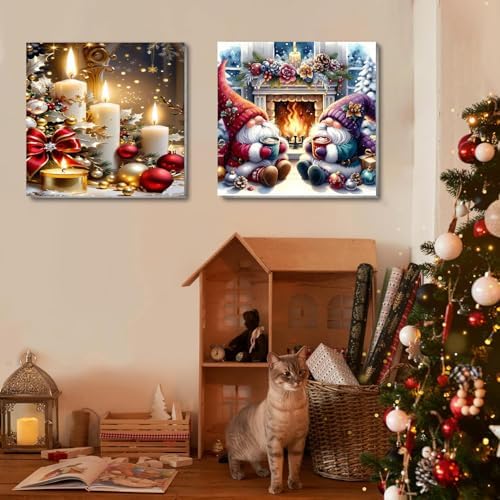 VIGEGU 2 Pack Christmas Paint by Numbers Kit for Adults with Framed,Gnome Candle Paint by Number DIY Adult Paint by Number Kits for Wall Decor 10x10in - Image 3