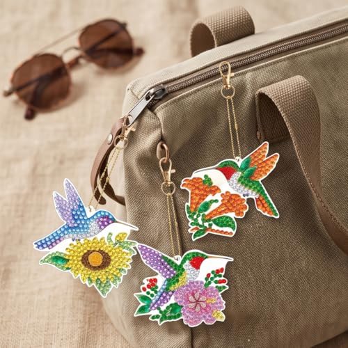 LAKEQUILL Hummingbird Garden 12 Pcs 5D Diamond Painting Keychain Kit - Image 3