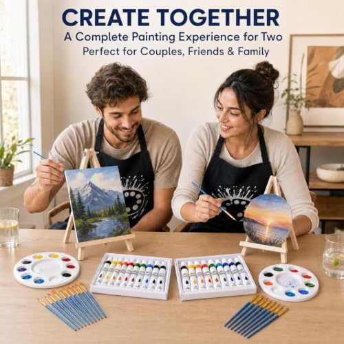 Hdviai Sip and Paint Kit for Couples, 56-Piece Set with Easels and Canvas - Image 5