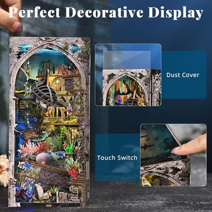 fifijoy Book Nook Kit - DIY Miniature Dollhouse for Adults and Teens, Creative Bookshelf Decor 3D Wooden Puzzle Bookend with LED Light, Unique Gift for Family and Friends (Lost City of Atlantis) - Image 6