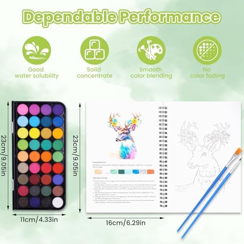 Watercolor Workbook Set with 36-Color Palette & Brushes - Image 2