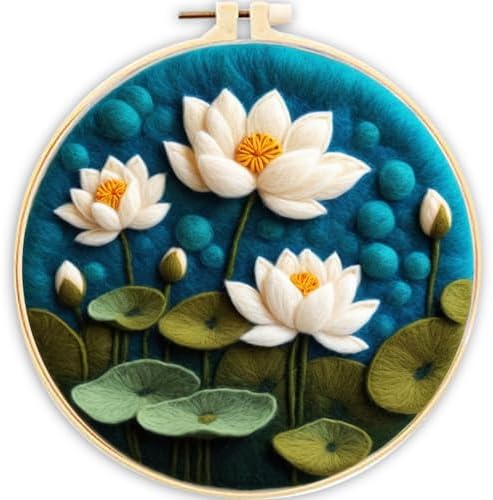 CaptainCrafts Needle Felting Kit, Wool Felt Supplies, Embroidery Hoops, Wool Painting Tools Needle Felting Starter Kit for DIY Decoration (Lotus Flowers Leaves) by CaptainCrafts