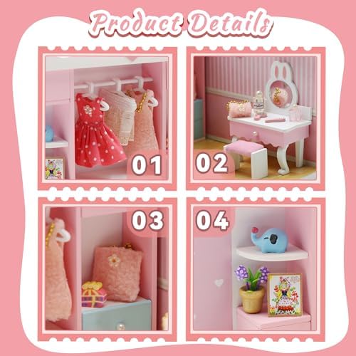 Kisoy Dollhouse Miniature with Furniture Kit, DIY 3D Wooden DIY House Kit A Corner of a Small Apartment Style with Dust Cover & LED,Handmade Tiny House Toys for Adults Gift（Cloak Room） - Image 3