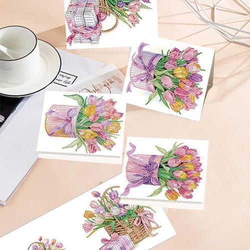 TDFERAN Diamond Painting Blank Greeting Card Set of 6 Greeting Cards Tulip Birthday Greetings Sympathy Card Party Invitations All Occasion Shower Wedding Cards for Holiday Greetings - Image 6