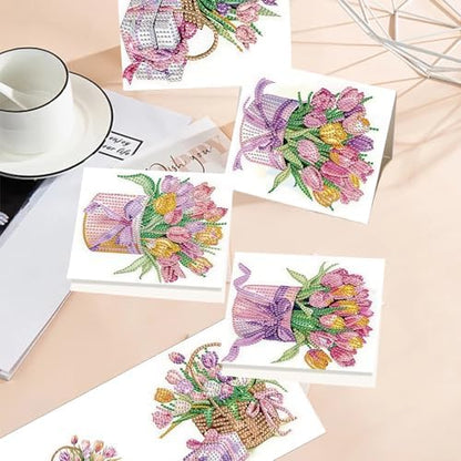 TDFERAN Diamond Painting Blank Greeting Card Set of 6 Greeting Cards Tulip Birthday Greetings Sympathy Card Party Invitations All Occasion Shower Wedding Cards for Holiday Greetings - Image 6