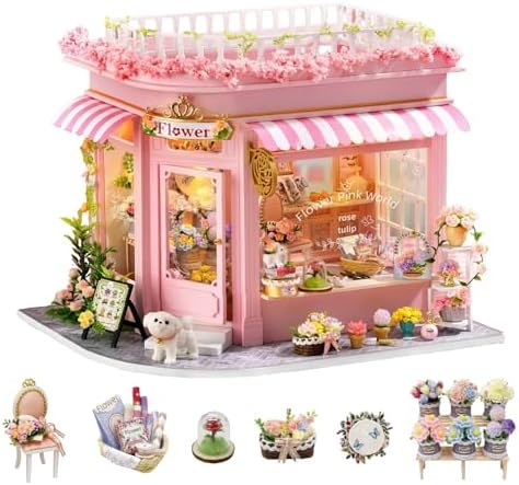 CUTEROOM Miniature House Kits for Adults, Mini Dollhouse Wooden Furniture Kit, DIY Craft Kits Creative Room Tiny House for Decoration-Colorful Flower Shop by CUTEROOM