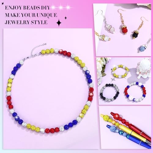 Dowarm 255PCS 10mm Rhinestone Beads for Baseball Necklace Bracelet Jewelry Making, Round Rhinestone Clay Beads for Craft Beaded Pen, Shamballa Pave Diamond, Yellow|Red|Blue|White - Image 5
