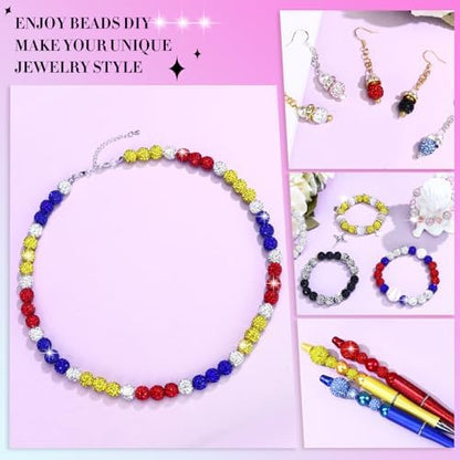 Dowarm 255PCS 10mm Rhinestone Beads for Baseball Necklace Bracelet Jewelry Making, Round Rhinestone Clay Beads for Craft Beaded Pen, Shamballa Pave Diamond, Yellow|Red|Blue|White - Image 5