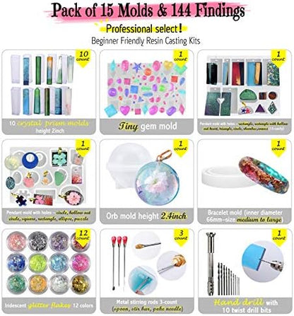 FUNSHOWCASE Resin Silicone Mold Set Bracelet Crystal Orb for Jewelry Making Pendant Necklace Keychain Lot 158-Count - Image 2