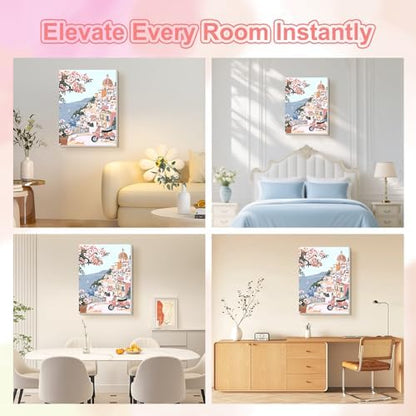 TOSTOG Coastal Town Framed Canvas Paint by Numbers Art Kit for Adults and Kids, Beginner Acrylic Oil Painting Supplies with Wooden Frame for Home Wall Decor 20 * 30 cm/8 * 11.8 in - Image 2