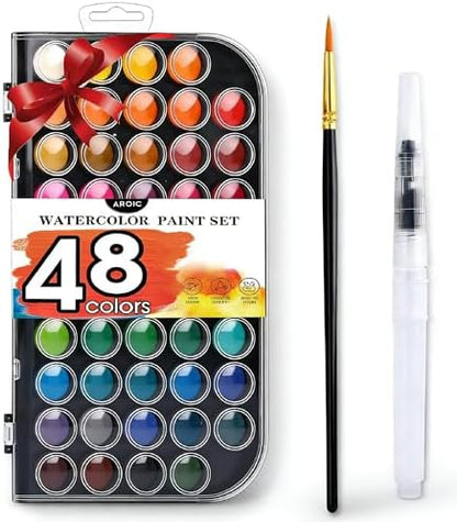 AROIC 48 Colors Watercolor Paint,Washable WaterColor Paint Set by AROIC