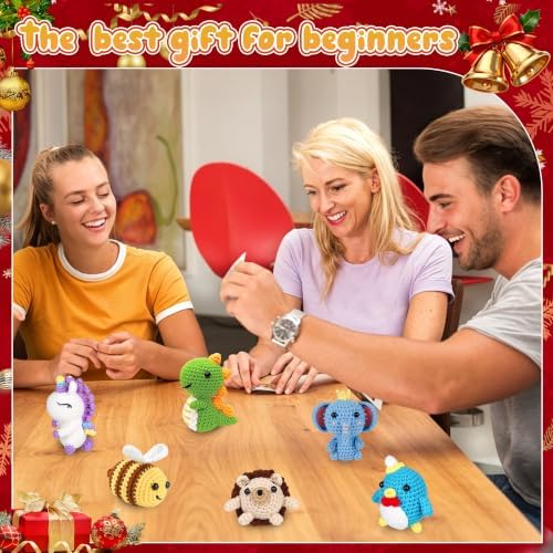 hisucbetter 6Pcs Beginner Crochet Starter Kit, Creative Birthday Gifts for Adults & Kids, Popular DIY Patterns, 40% Extra Yarn Crochet Animals Kits with Step-by-Step Video Tutorials - Image 6