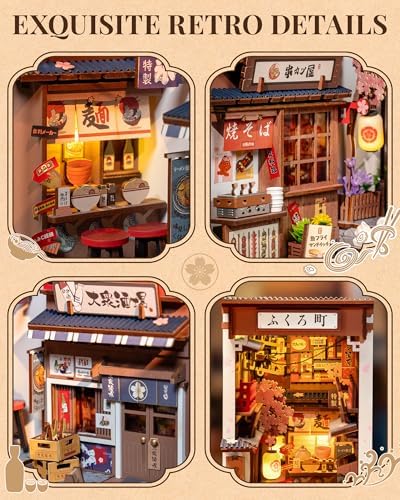 ROBOTIME Japanese Book Nook Kits, DIY Miniature House Kit for Adults 3D Wooden Puzzle, Bookends Bookshelf Diorama Creative Decorative Crafts Kits Unique Gifts for Teens & Beginners (Sakura Wine Alley) - Image 3