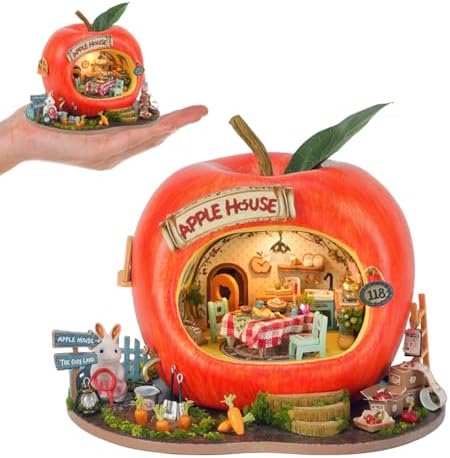 Dollhouse Miniature DIY House Kit,Mini 3D Wooden Doll House Craft Model with LED Creative Room Perfect DIY Gift for Friends, Lovers and Families (Rabbit Apple House) by Montidey