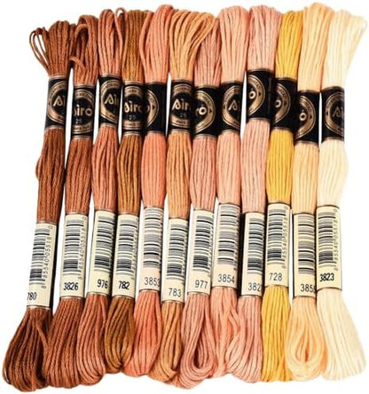 105 Yards 12 Skeins Gradient 6 Strands Earth Color Friendship Bracelet Threads String Polyester Variegated Embroidery Floss Cross Stitch Thread Assorted Bulk for Hand Sewing Making Supply by CABODYALS