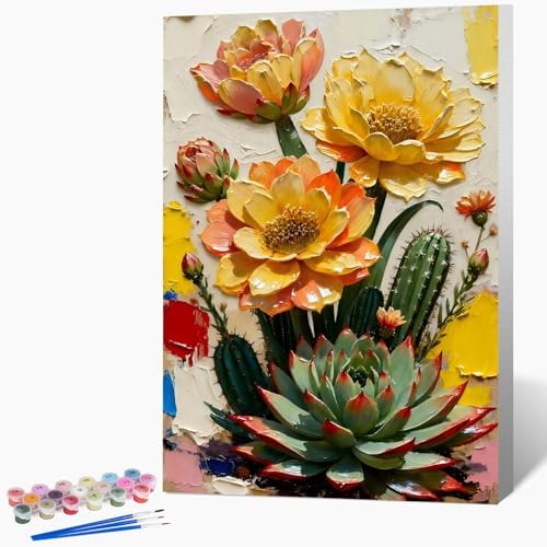 Framed Paint by Numbers Kit for Adults Beginner & Kids Ages 8-12, Flowers Plant Paint by Numbers with frame, without Easel, DIY Acrylic Number Painting for Adults for Home Decor Gift 8 x 12 Inch by Unknown