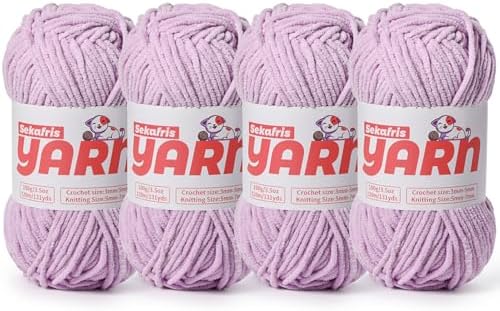 4 Pack Plush Chunky Chenille Yarn for Crocheting, Soft Fluffy Velvet Yarn for Crocheting Amigurumi, Fuzzy Baby Blanket Knitting 400g/524yds Bulky(4 Light Purple) by Sekafris