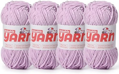 4 Pack Plush Chunky Chenille Yarn for Crocheting, Soft Fluffy Velvet Yarn for Crocheting Amigurumi, Fuzzy Baby Blanket Knitting 400g/524yds Bulky(4 Light Purple) by Sekafris