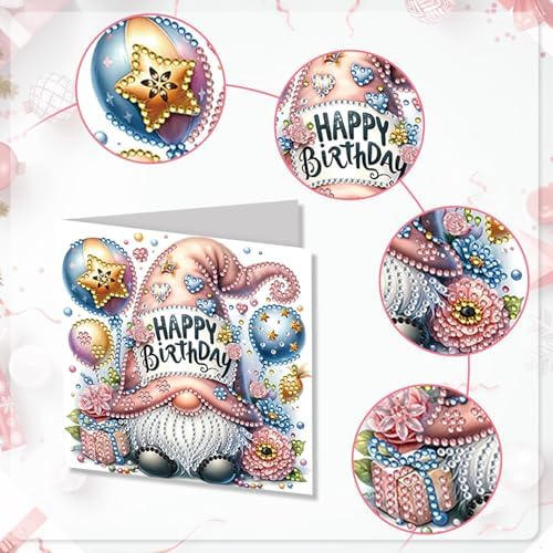 6 Pack DIY Diamond Art Painting Greeting Card Kit Happy Birthday, 5D Diamond Art Christmas Birthday Holiday Foldable Thank You Cards Blessing Greeting Card, Crafts Kit Creative with Envelope - Image 6