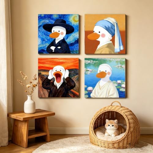 Canrichshop 6P Abstract Paint by Numbers Kit for Adults Framed with Wooden Easel,Easy DIY Cute Duck Oil Painting Kits on Canvas,Acrylic Paint by Number with Frame for Decor 8x8inch - Image 3