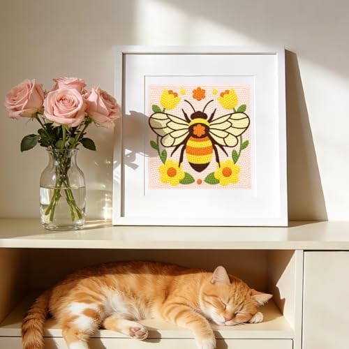 DOODLREAM Bumble Bee Flower Needle Kit for Beginner, 9.4"x 9.4" Cute Garden Bee Punch Stitching Craft Set, DIY Embroidery Starter with Printed Frame, Instruction, Threader, Yarn, Pinch Needle - Image 6