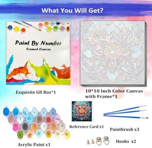 JUJUHOOD Mandala Flower Paint by Numbers Kit for Adults Beginner & Kids Ages 8-12,Abstract Paint by Number Without Easel, Acylic Paint by Numbers for Gift Home Wall Decor 10x10Inch - Image 4
