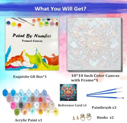 JUJUHOOD Mandala Flower Paint by Numbers Kit for Adults Beginner & Kids Ages 8-12,Abstract Paint by Number Without Easel, Acylic Paint by Numbers for Gift Home Wall Decor 10x10Inch - Image 4