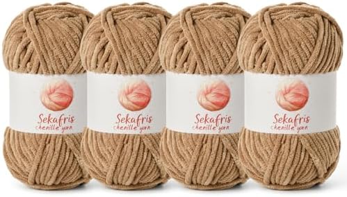 Chenille Yarn for Crocheting Size 5 Bulky Yarn 4 Deep Khaki by Sekafris