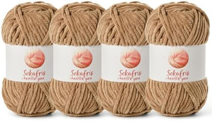 Chenille Yarn for Crocheting Size 5 Bulky Yarn 4 Deep Khaki by Sekafris