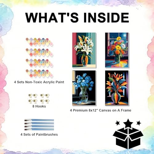 TBAIRO 4 Pack Framed Paint by Numbers Kit for Adults Beginner Flower DIY Painting Kits for Adults Floral Easy Adult Paint by Number Kits on Canvas for Wall Art Decor 8x12 Inch - Image 3