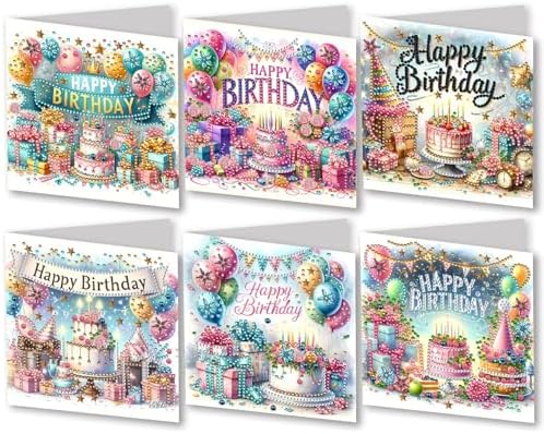 DIY Diamond Greeting Cards Set, 5D DIY Diamond Art Painting Festival Style Greeting Card, DIY Christmas Card Making Kits for Family Friends Handmade Gift-#28-Birthday by Unknown
