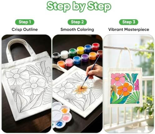 Canvas Tote Bag Painting Kit with Paints & Brushes-10 Set DIY Craft Gift - Image 4