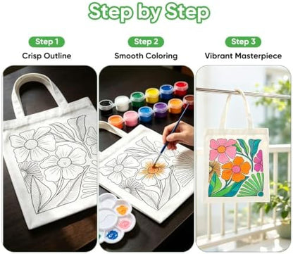 Canvas Tote Bag Painting Kit with Paints & Brushes-10 Set DIY Craft Gift - Image 4