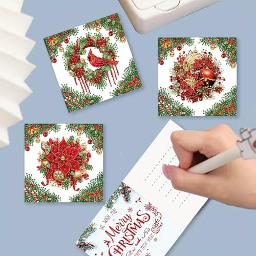 Christmas DIY Diamond Greeting Cards Set, 5D DIY Diamond Art Painting Christmas Style Greeting Card, DIY Christmas Card Making Kits for Family Friends Handmade Gift-#16-Poinsettia - Image 4