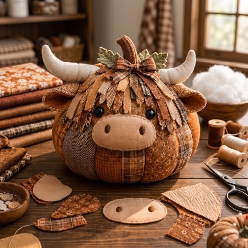 DIY Animal Pumpkin Sewing Kit -Halloween DIY Pumpkin Patchwork Craft Kit,Harvest Fabric Animal Craft Set for Adults Beginners,Autumn Thanksgiving Home Ornament Craft Kit，Cat - Image 3