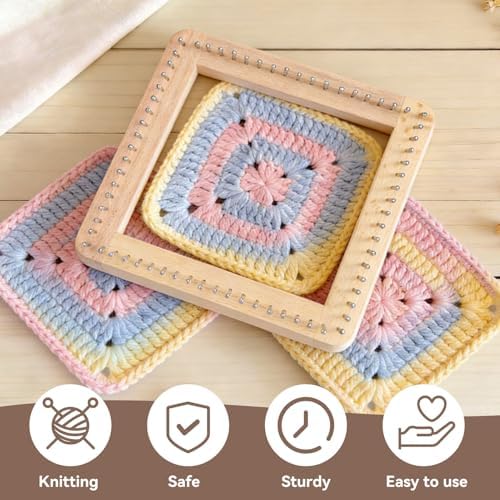 HERCHR Wooden Knitting Loom, Wooden Loom Frame Weaving Loom DIY Solid Wood Multifunctional Blanket Crochet Loom Knitting Board Loom Tool for DIY Weaving Beginner Children Adults, 20 * 20cm - Image 3