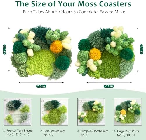 msamiagfn Latch Hook Kits for Adults Beginners with 3D Moss Design Coasters, 2 Pack - DIY Craft Hobbies for Women - Image 5