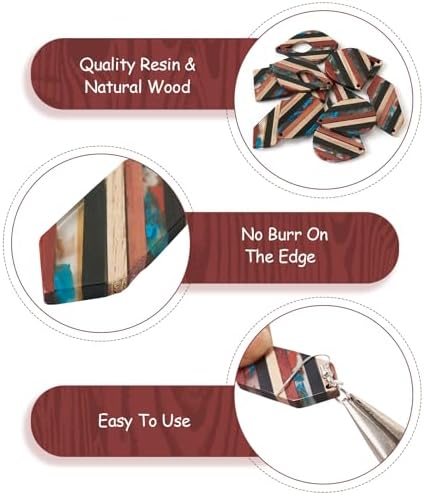 FASHEWELRY Striped Resin Wood Earrings Charms Rhombus Teardrop Kite Wooden Earring Blanks Earring Findings Wooden Earring Pieces for Jewelry Making, 52pcs/box - Image 4