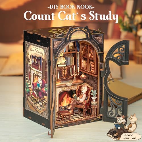 Book Nook Kit Count Cat's Study - 3D Wooden Puzzles with LED - Image 2